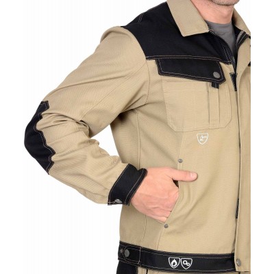 Костюм " Вест-Ворк" куртка кор., п/к песочный с черным пл. 275 г/кв.м Костюм " Вест-Ворк" куртка кор., п/к песочный с черным пл. 275 г/кв.м