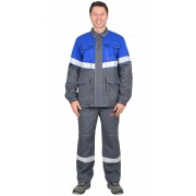 Куртка " Самотлор" длинная, серый с васильковым, 80% х/б, 20% п/э, антистатическая нить