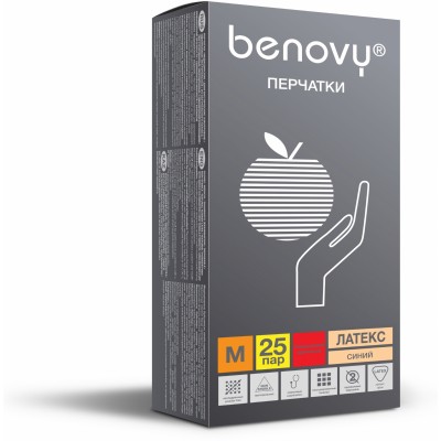 Перчатки BENOVY™ латексные неопудренные особопрочные удлиненные 13гр. (25 пар), синий Перчатки BENOVY™ латексные неопудренные особопрочные удлиненные 13гр. (25 пар), синий