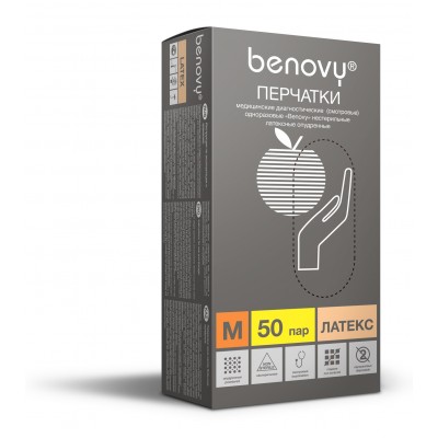 Перчатки BENOVY™ латексные опудренные 4,9гр. (50 пар) Перчатки BENOVY™ латексные опудренные 4,9гр. (50 пар)