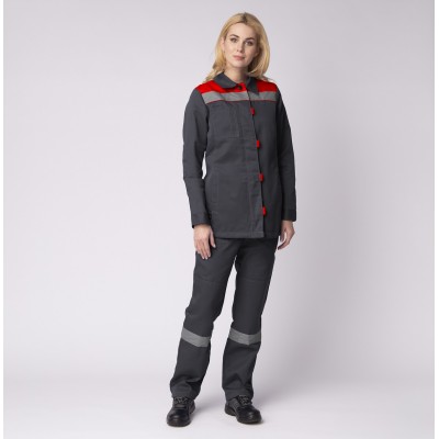 Костюм женский Весна-1 СОП NEW (тк.Смесовая,210) брюки, т.серый/красный Костюм женский Весна-1 СОП NEW (тк.Смесовая,210) брюки, т.серый/красный